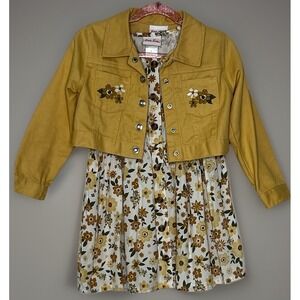 Little Lass Dress & Embroidered Denim Jacket Set 4T Party Church Boho Wedding